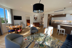Rénovation appartement Cannes – la pièce de vie et la cuisine ouverte